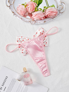 Venta al por mayor de bragas de bikini de seda sintética de cintura baja con lazo grande, sexys y baratas para mujer, ropa interior con espalda en T, lindas bragas para mujer. - Product Image 2