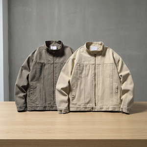 Men's High Quality Vintage Work <b>Jacket</b> Stand Plain Cotton Heavy Canvas <b>Chore</b> <b>Jacket</b> Blank Oversized Winter Washed Windproof - Product Image 3