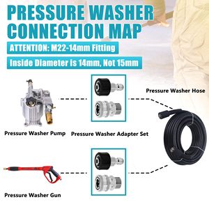 Kit d'adaptateurs pour nettoyeur haute pression, connexion rapide 1/4 pouce M22 14mm en acier inoxydable pour nettoyeur haute pression et lavage de voiture - Product Image 3