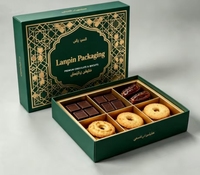 Boîte cadeau de luxe écologique en papier rigide, imprimée sur mesure, avec dorure or vert, pour chocolats, biscuits et dattes, pour l'Aïd