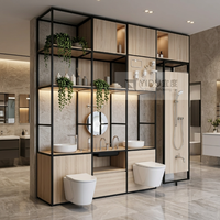 Étagère de présentation multifonctionnelle moderne en métal noir et bois de haute qualité pour salle de bain, salle d'exposition, lavabo, toilettes et douche - Vente chaude