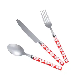 Moderno coltello forchetta e cucchiaio portatile in campeggio con manici in plastica set di posate personalizzabili