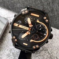 Montre chronographe sport pour homme, boîtier surdimensionné en acier inoxydable noir, mouvement à quartz, aiguilles simples, lunette en or rose, étanche