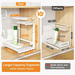 High Quality Kitchen <strong>Under</strong> Sink 2 Tier Pull Out Storage Rack Multifunctional Height Adjustable Home Organizer - Product Image 4