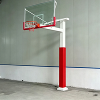 Support de basketball fixe en métal pour installation en terre avec panneau arrière en verre trempé et panier détachable pour entraînement intérieur/extérieur