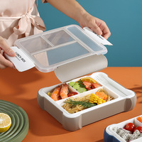 4-Fach Koreanische Lunchbox mit Integrierter Gabel und Löffel Luftdicht Auslaufsicher Mikrowellengeeignet Lebensmittelechtes PP BPA-Frei für Schüler und Büro