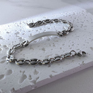 Chunky Stainless Steel 18K Gold PVD Plated Curved Bar <strong>Bracelet</strong> Coffee <strong>Bead</strong> Chain <strong>Bracelet</strong> for Women Men Laser Engraved Jewelry - Product Image 3