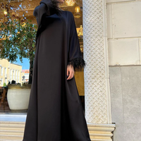 Ensemble Abaya pour femmes Dubai Modesty 2023, haut et bas, jupe maxi à ourlet en plumes, combinaison, robe arabe assortie, Abaya en satin noir musulman