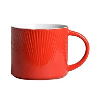 Wholesale Color Glaze Advertising Cup Red 14oz Custom Logo Porcelain Latte Mug