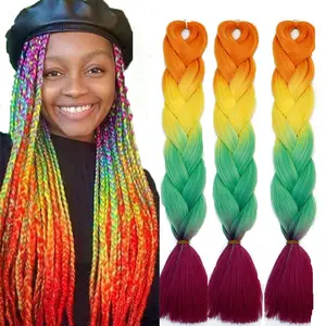 Wholesale Ombre Jumbo Braiding Hair Extension 24inches 100g Yaki Synthetic Fiber Mixed Color African Braids Hair Attachment