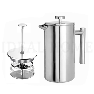 Presse à café isolée à double paroi argentée de 34 oz, presse française durable en acier inoxydable, cafetière pour camping, thé - Product Image 1