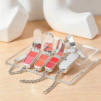 Bracelet chaîne à marque privée, Palette de gloss, Teinte blush, Chaîne de main argentée, Crème pour les joues, Rouge à lèvres éclatant