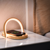 Lampe de chevet minimaliste écologique en bois avec commande tactile, alimentation CC, charge sans fil, support de téléphone réglable, protection des yeux 2835