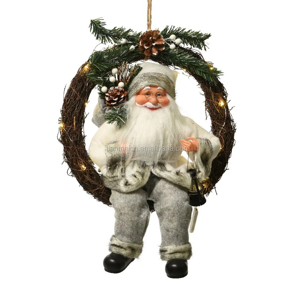 45cm Hanging garland sitting led santa claus figure wreath christmas decoration pendant home showpiece xmas party home ornament