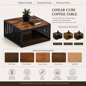 Modern Linear <b>Cube</b> Coffee <b>Table</b> Minimalist Geometric Center <b>Table</b> Contemporary Living Room Home Furniture Lounge Decor - Product Image 2