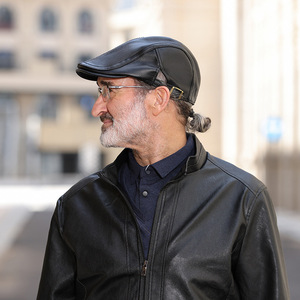 Automne gavroche chapeau hommes en cuir PU Lvy casquettes casquette de pêche plat Golf conduite casquette réglable Gatsby béret chapeau - Product Image 3