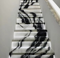Escalier droit flottant en marbre naturel personnalisé, moderne, intérieur, marbre blanc panda pour la conception des marches d'escalier