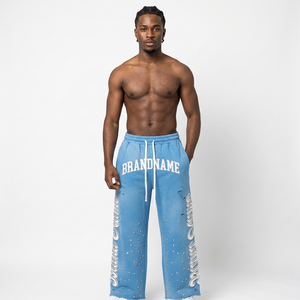 <b>Wholesale</b> Price Streetwear <b>Sweatpants</b> Oversized Baggy Jogger Unisex Rhinestone Hip Hop <b>Flared</b> Bottoms Distressed Casual Trousers - Product Image 1