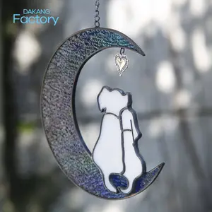 Wholesale Custom Supplies Garden Decor And Dog Suncatchers Crystal Hanging Frame Moon Stained Glass Window Suncatcher