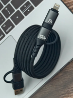 Cable de Carga Magnético Todo en Uno, 100W PD, 27W Salida Dual USB-C, con Luz, Trenzado, Anti-Enredos