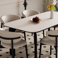 Zayshine Table rectangulaire en bois massif blanc minimaliste italien de luxe avec pieds de table en pierre frittée marbrée, mobilier de restaurant