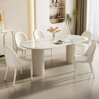 Table à manger ovale en marbre moderne de luxe ensemble de chaises 4 6 8 places crème restaurant salon meubles de cuisine élégants modèles