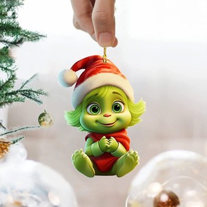 Adorno Navideño de Acrílico Plano con Diseño de Bebé <span class=keywords><strong>Grinch</strong></span>, Decoración para Árbol de Navidad, Estilo Moderno y Minimalista - Product Image 4