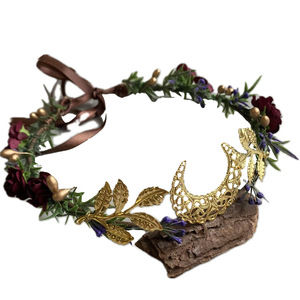 Coiffe d'elfe de la forêt, ornement frontal, coiffe de fée, <span class=keywords><strong>couronne</strong></span> rétro de déesse grecque, feuille, lune, <span class=keywords><strong>couronne</strong></span> de festival - Product Image 1