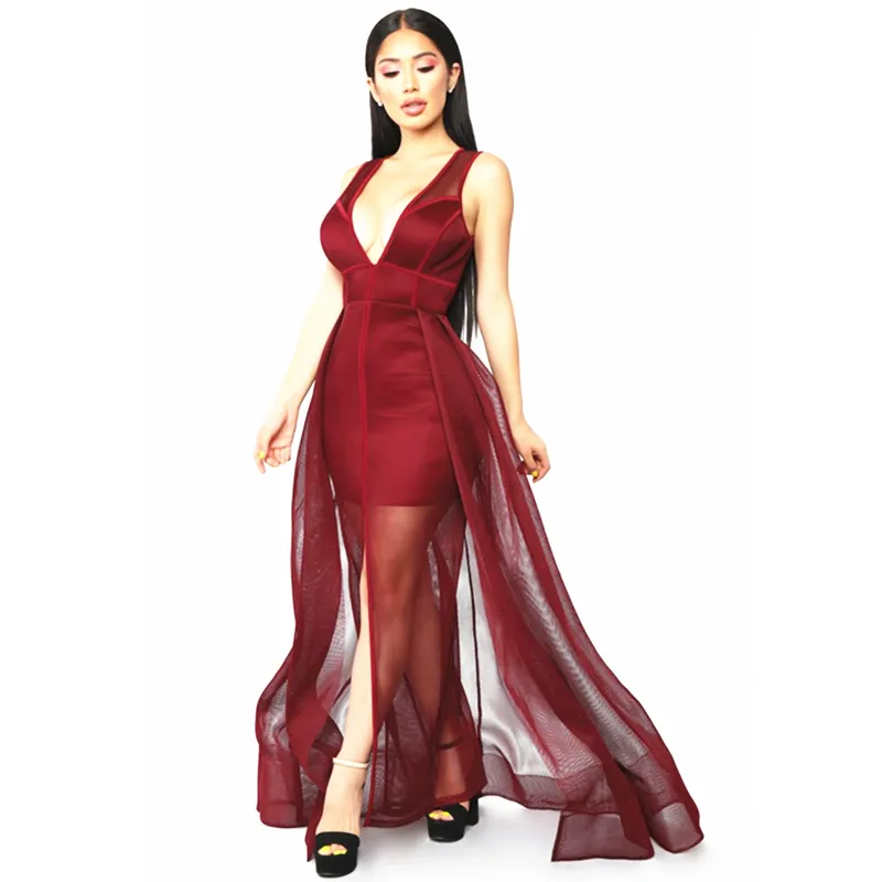 Fashion summer custom women cloths short front long back Lady Elegant Perspective Sexy Prom Evening Lace Red Girls's Dress