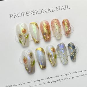 Diseño #40 alta calidad 3D Nail Art pintura <span class=keywords><strong>tulipanes</strong></span> flor Prensa en <span class=keywords><strong>uñas</strong></span> conjunto hecho a mano 10 Uds bailarina ataúd <span class=keywords><strong>uñas</strong></span> artificiales - Product Image 3