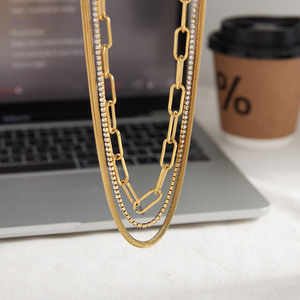 Multi Layer Gold Necklace With Diamond Chain For Women Everyday Wear Geometric Design Yiwu Origin - Product Image 4
