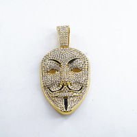 Collier pendentif unisexe en alliage avec masque Guy Fawkes V-Vendetta, chaîne cubaine plaquée or, accessoire de mode hip-hop en cristal