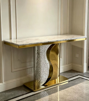 Table de salle à manger de luxe avec plateau en marbre, console en acier inoxydable pour entrée, table de console, meubles de salle à manger