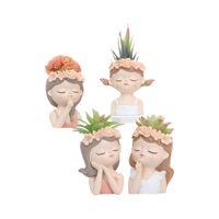 Pot Bunga Kecil Buatan Tangan Qianrui, Vas Tanaman Hijau Sukulen Miniatur untuk Balkon, Lanskap Mini, Resin, Pot Meja
