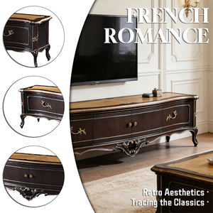 Meuble TV élégant en <span class=keywords><strong>bois</strong></span> massif de style antique vintage, centre multimédia pour la <span class=keywords><strong>maison</strong></span>, design classique de luxe, meuble TV avec rangement - Product Image 2