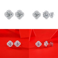 Anting Perak S925 CANNER 0.5 Karat Anting Moissanite Perhiasan Telinga Model Bunga Tren Fashion