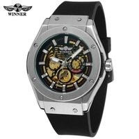 Montres mécaniques à remontage manuel Winner Antique pour hommes, cadran squelette, bracelet en cuir artificiel