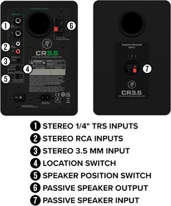 Moniteurs de <span class=keywords><strong>studio</strong></span> actifs Mackie CR3.5 3,5 pouces <span class=keywords><strong>Creative</strong></span> Reference 50W 2 pièces avec bouton de réglage du ton et interrupteur de positionnement pour la musique - Product Image 6