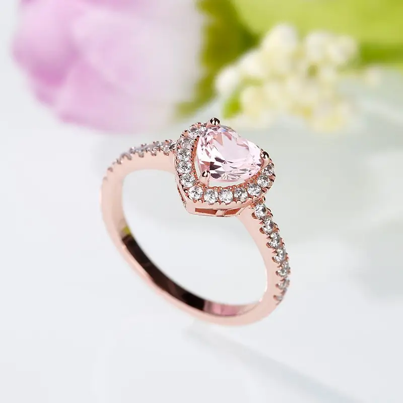 925 Sterling Silber Rose Gold Überzogene Herz Cut Kristall Zirkonia CZ Diamant Hochzeit Engagement Ring