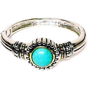 TJ Magic Two-Tone <b>Hinged</b> Bangle Bracelet Rhodium-Plated with Cubic Zirconia Crystal Stone Fashionable Two-Tone Bangle - Product Image 1