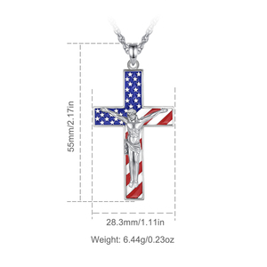 Collana con Pendente Croce di Gesù con Bandiera Americana in Argento S925 Merryshine, Gioielli con Crocifisso e Preghiera del Signore, Vendita all'Ingrosso - Product Image 4