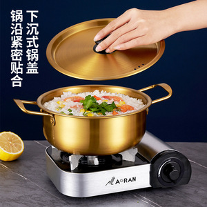 Olla pequeña de acero inoxidable Aoran de 2.1-3L con doble asa y tapa para cocinar sopa de fideos ramen - Product Image 1