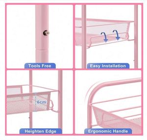 Wire Easy Assemble Utility Cart Storage <b>Trolley</b> Iron Multifunction Rolling Cart Mesh Kitchen Bathroom Laundry Room 3-tier Metal - Product Image 2