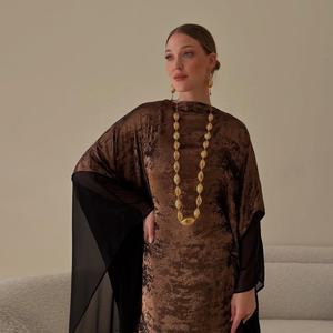 Robe Abaya pour femmes pour l'Aïd, robe musulmane en <span class=keywords><strong>mousseline</strong></span> de soie, patchwork, Ramadan, manches chauve-souris, Maroc, Dubaï, Jalabiya, Kaftan, Vestidos Largos, robe longue arabe - Product Image 5