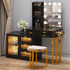 Ensemble de meubles de <span class=keywords><strong>chambre</strong></span> à coucher pour adultes 2024, table de maquillage en cuir, coiffeuse en <span class=keywords><strong>bois</strong></span> - Product Image 5