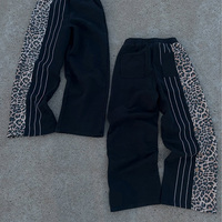 Ensemble de survêtement pour homme de haute qualité, sweat-shirt oversize d'hiver et pantalon évasé à imprimé léopard, streetwear