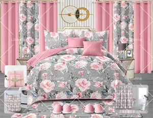 Ensemble de literie en tissu floral en gros, taille King, 24 pièces, housse de couette, couvre-<span class=keywords><strong>lit</strong></span> avec ensemble de salle de bain, couverture assortie, rideaux, couvre-<span class=keywords><strong>lit</strong></span> - Product Image 3