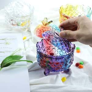 Boîte <span class=keywords><strong>à</strong></span> bonbons en cristal embossé royal avec couvercle, bol <span class=keywords><strong>à</strong></span> <span class=keywords><strong>bijoux</strong></span> <span class=keywords><strong>sur</strong></span> <span class=keywords><strong>pied</strong></span>, buffet de mariage, pot de rangement de cuisine, 10 oz - Product Image 3