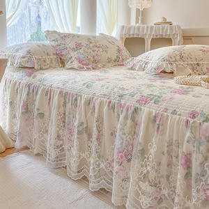 <span class=keywords><strong>Petit</strong></span> ensemble trois pièces floral français jupe de lit en dentelle matelassée d'été couvre-lit imprimé coton une pièce pour la maison Style princesse - Product Image 2