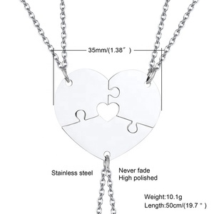 热卖不锈钢雕刻名字标志银镀金拼图吊坠心亲情项链亲友 - Product Image 3